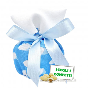 Portaconfetti Celeste con nuvole e fondo rigido 13x12x6 cm - Made in Italy - Sacchetti battesimo bimbo