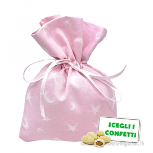 Sacchetto Portaconfetti rosa Bomboniera Bimba Battesimo con Stelle e Luna 10x13 cm - Made in Italy