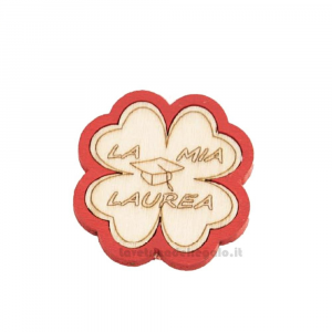 Magnete Quadrifoglio Rosso con scritta in legno 4 cm - 24 PEZZI - Bomboniera