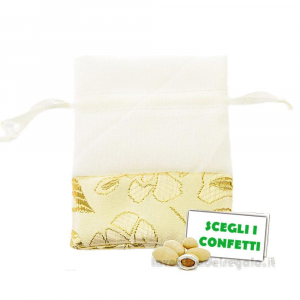 Sacchetto Portaconfetti bianco e oro Bomboniera 50° Anniversario Nozze con decori 10x12 cm