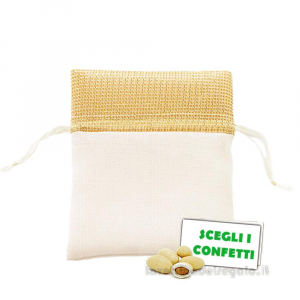 Portaconfetti Oro 50° Anniversario in cotone 10x12 cm - Sacchetti nozze d'oro