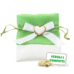 Sacchetto Portaconfetti verde Bomboniera con cuore 10x12 cm