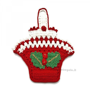 Presina natalizia cestino rosso ad uncinetto 18x20 cm - NC138 - Handmade in Italy