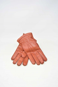 Gloves Woman In Real Leather Brown Cucitura Tratteggiata Size 9