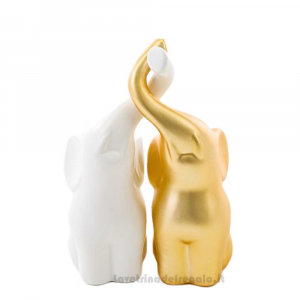 Coppia di Elefantini Bianco e Oro in porcellana 5x9x16 cm - Bomboniera matrimonio