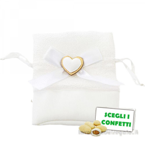 Sacchetto Portaconfetti bianco Bomboniera con cuore 10x12 cm