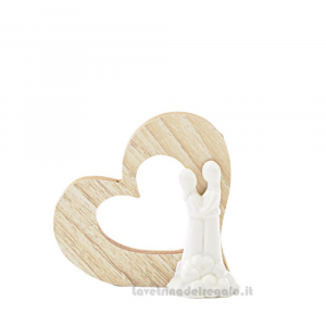 Sposi in porcellana con cuore in legno 8x2.5x7.5 cm - Bomboniera matrimonio