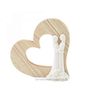 Sposi in porcellana con cuore in legno 12x4.5x12 cm - Bomboniera matrimonio