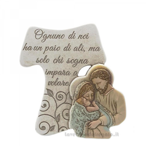 Croce Tau con Sacra Famiglia e scritta 11x14 cm - Made in Italy - Bomboniera