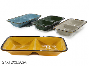 Antipastiera 24x12x3,5 Cm 4 Colori Assortiti In Ceramica Giallo Blu Verde Grigio Ciotole Casa Cucina
