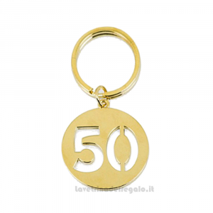 Bomboniera 50° Anniversario Nozze Portachiavi traforato con Numero in metallo dorato 4 cm