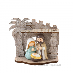 Presepe con Sacra Famiglia in legno e resina 13.5x5.5x11 cm - Natale