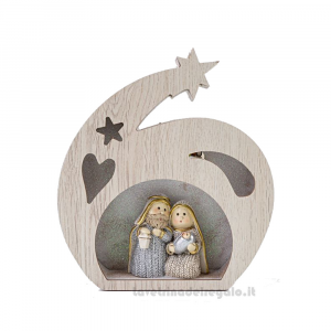 Presepe con Sacra Famiglia con luce LED in legno e resina 15x3x16.5 cm - Natale