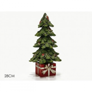 Albero Di Natale Altezza 28 Cm Colore Verde Con Base Pacco Regalo Rosso Da Arredamento Casa Natale Natalizio