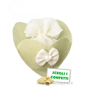 Sacchetto Portaconfetti verde Bomboniera a forma di cuore 12 cm