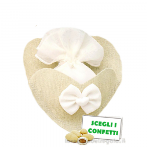 Sacchetto Portaconfetti beige Bomboniera a forma di cuore 12 cm