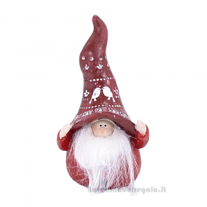 Gnomo rosso con barba morbida in resina 12 cm - Natale
