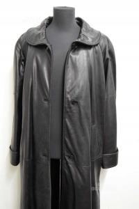 Coat Woman In Real Leather With Fur Internal Staccabile Black Size.48