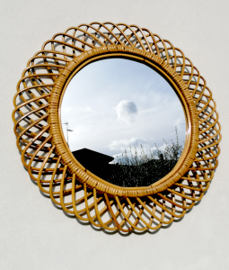 Specchio vintage rotondo in bambù di Franco Albini