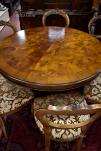 Table Round In Briar With 6 Wooden Chairs And Cloth Stilosina