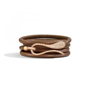 Elika Leather bracelet in rose gold and diamond clasp