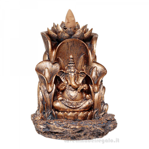 Brucia incensi a riflusso Ganesh con effetto cascata in resina 10.5x12.5x13.5 cm - Oriente