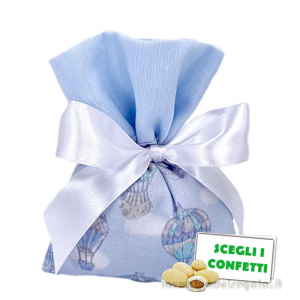Portaconfetti Celeste con Mongolfiere 11x14 cm - Made in Italy - Sacchetti battesimo bimbo