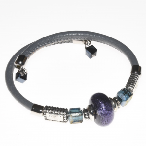 Light blue leather bracelet with Murano glass bead PR Lampwork