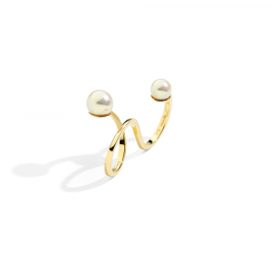 Akoya pearls double ring in yellow gold