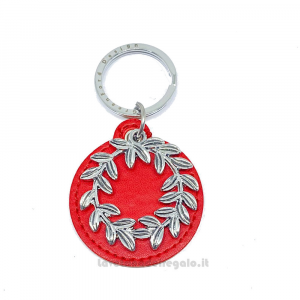 Bomboniera Laurea Portachiavi similpelle Rosso con corona di alloro in metallo 5 cm
