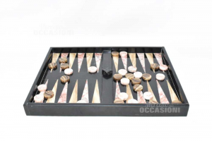 Gioco Backgammon In Marmo Nero E Onice Con Pedine E Dado 24 X 31