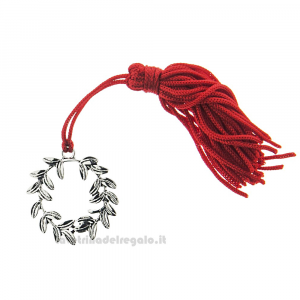 Ciondolo Bomboniera Laurea Corona d'Alloro in metallo con nappina rossa 3 cm - Decorazioni