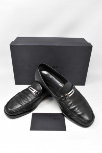 Moccasins Man Prada Size 7 (number 40 2 / 3) Black True Leather