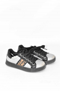 Shoes Baby Girl Geoxblack And Silver With Band Animalier N° 28