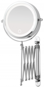 Specchio da Muro in Acciaio Cromato con braccio orientabile e con doppio specchio (ing. 1x + 3x)    Misure in cm: D 17 - H 28,5          Pack: Color Box con Finestra