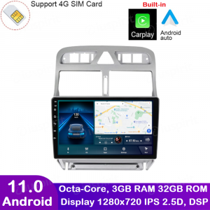 ANDROID autoradio navigatore per Peugeot 307 2002-2013 CarPlay Android Auto GPS USB WI-FI Bluetooth 4G LTE