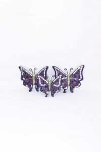 Tris Di Farfalle Artigianali Da Appendere Al Muro Viola Con Vetrini In Ceramica