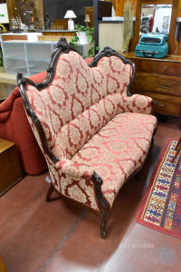 Sofa Antique In Wood With Fabric Brocade Red