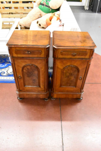 Pair Of Bedside Tables Wood Vintage With Door And Drawer