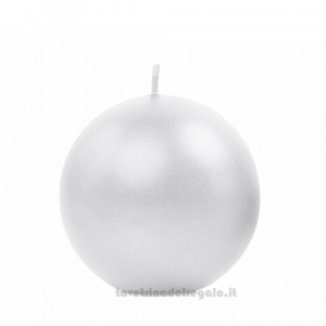 6 pz - Candela sferica Bianco Perla metallizzato 8 cm - Oriente