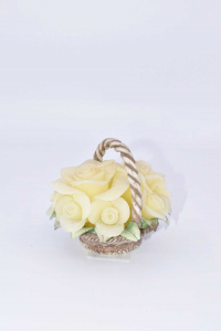 Object Ceramic Basketball With Flowers In Wax White