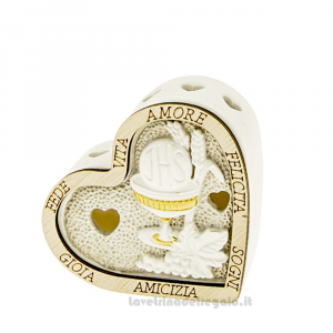 Icona cuore con Calice e luce LED in resina 7 cm - Bomboniera comunione