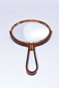 Specchio Vintage Con Manico In Plastica Tartarugato Diametro 10 Cm