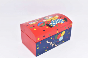 Wooden Trunk Red Blue Hand Painted Pagliacci 20x12x11 Cm