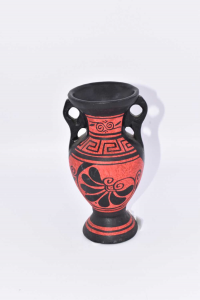 Vase Black Red Terracotta 17 Cm