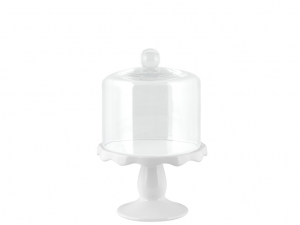 Alzata in porcellana con campana in vetro cm15
