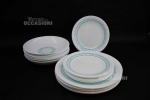 Plate Service 6 + 6 + 6 Ceramic White Green Blue