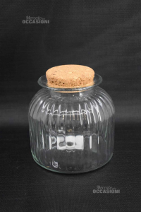 Glass Cookie Jar Ribbed With Cap In Cork