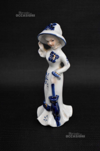 Statua In Ceramica Di Capodimonte Donna Con Cappello Altezza 16 Cm