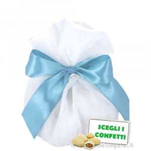 Portaconfetti Puffo Bianco in organza linea Voile 8x14 cm - Made in Italy - Sacchetti
